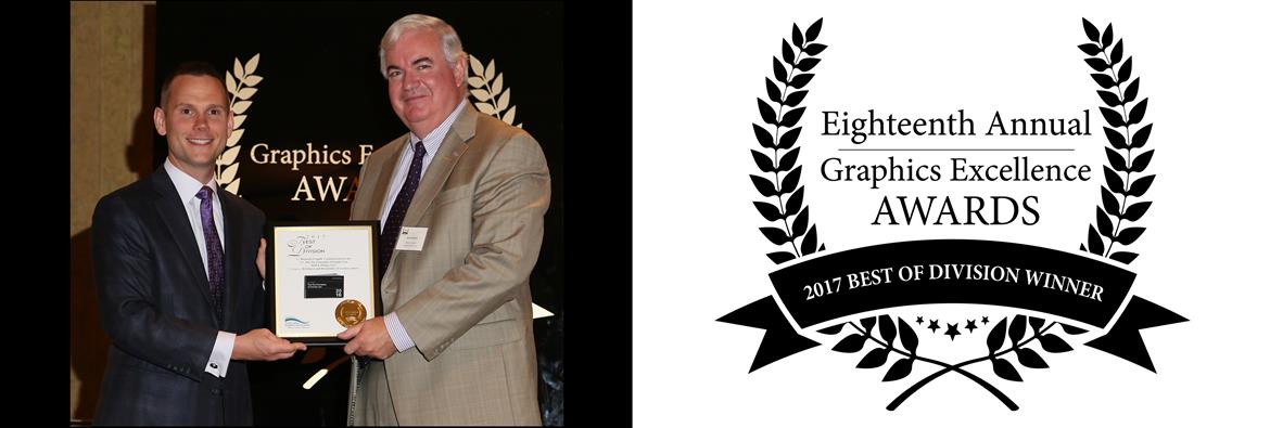 Kevin Richards receives the award at the 2017 GLGA (Great Lakes Graphic Association) Awards 18th Annual ceremony.
